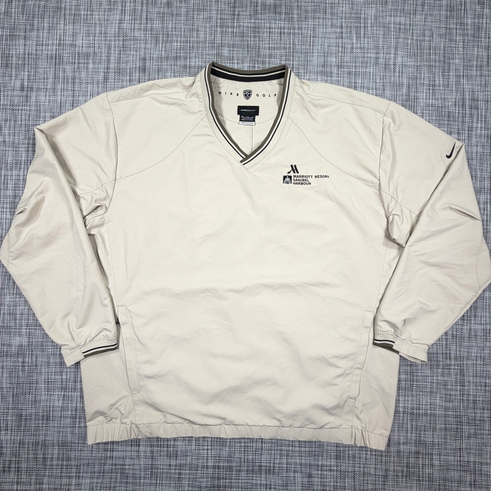 Nike Golf Mens XXL Tan V Neck Windshirt Pullover Jacket Marriott Sanibel Harbour